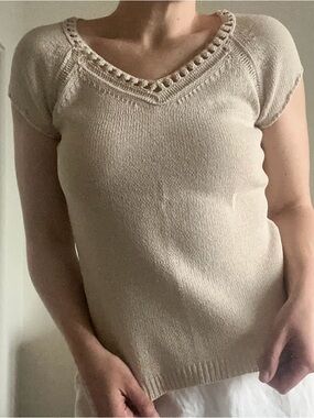 Ann Taylor LOFT Crocheted Cap Sleeve Knit Top